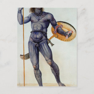 Cartão Postal Homem Pictico segurando um escudo