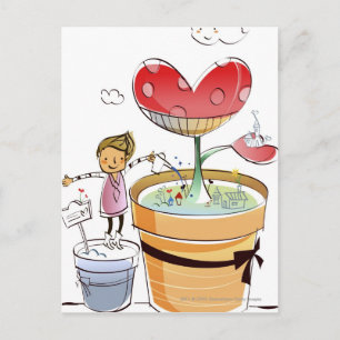 Cartão Postal Homem regando uma fábrica de cerco