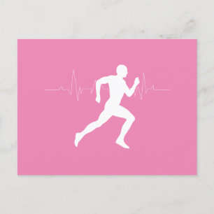 Cartão Postal Homem Runners Silhouette em Fundo Rosa