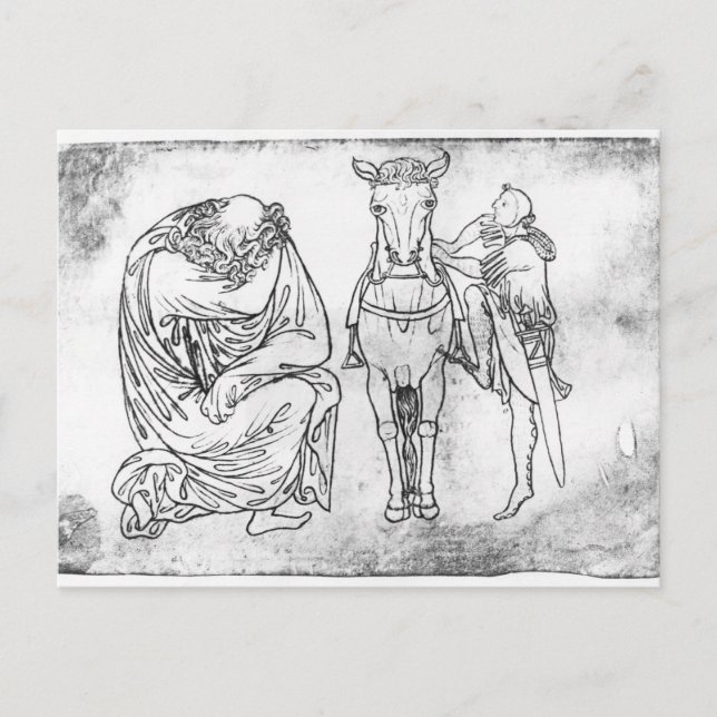 Cartão Postal Homem sentado, Cavaleiro montando seu cavalo (Frente)
