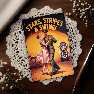 Cartão Postal Homenagem à Dança Swing Vintage ao Serviço Militar
