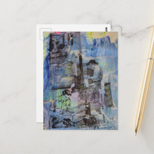 Cartão Postal Homens de marcenaria retrô em um fundo azul