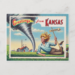 Cartão Postal Homens e Tornado Saudações do Kansas