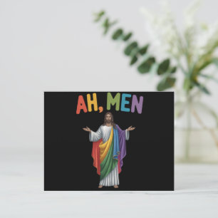 Cartão Postal Homens Engraçados LGBT Orgulho gay Jesus Bandeira 