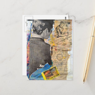 Cartão Postal Homens retrô trabalhando Colagem de mídia mista