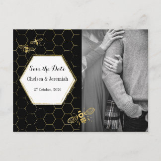Cartão Postal Honey Bee Black Dourado Photo Save the Date Postca