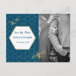 Cartão Postal Honey Bee Teal Foto Dourada Salve o Cartão-Postal