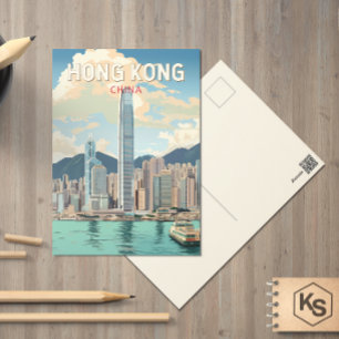 Cartão Postal Hong Kong China Viagem Arte Vintage