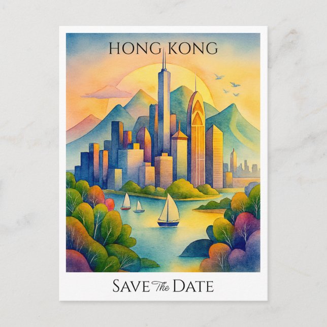 Cartão Postal Hong Kong personalizado Salve a Data  (Frente)