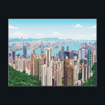 Cartão Postal Hong Kong skyline panoramic view postcard<br><div class="desc">An illustration from a panoramic photograph of Hong Kong skyline printed on a postcard.</div>