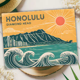 Cartão Postal Honolulu Diamond Head Oahu Waikiki Retro Minimale