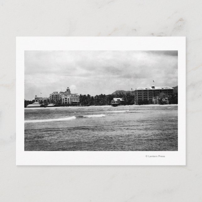 Cartão Postal Honolulu, HA - Vista de Moana & Royal Hawaiian (Frente)