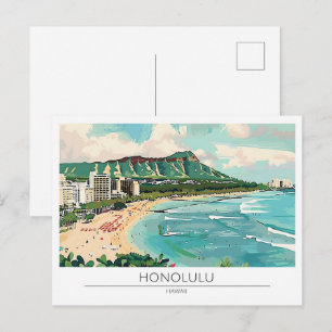 Cartão Postal Honolulu Havaí EUA Arte Vintage Viagem