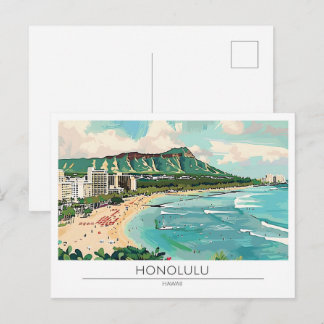 Cartão Postal Honolulu Havaí EUA Arte Vintage Viagem