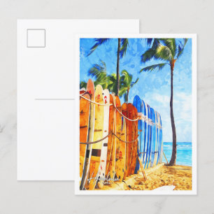 Cartão Postal Honolulu Hawaii - Linda paisagem de Watercolor