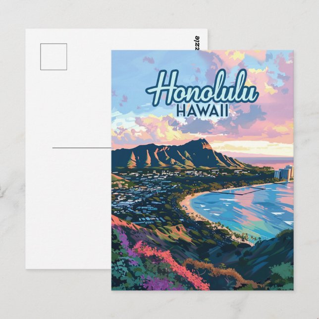 Cartão Postal Honolulu Hawaii Oahu Waikiki Beach Diamondhead (Frente/Verso)