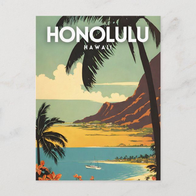 Cartão Postal Honolulu Nostalgic Viagem Art (Frente)