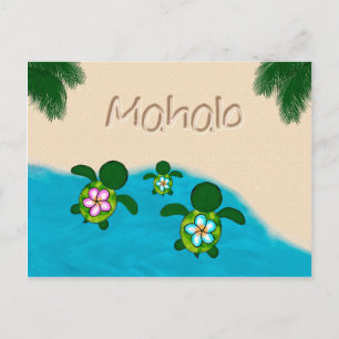 Cartão Postal Honu Baby BOY Sea TURTLE Obrigado Rapazes Azul #28