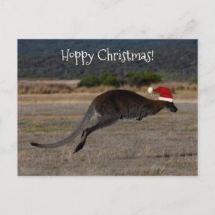 Cartão Postal Hoppy Feliz Natal Kangaroo Red Santa Hat