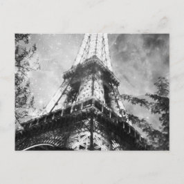 Cartão Postal Hora da noite Torre Eiffel, Preto e Branco