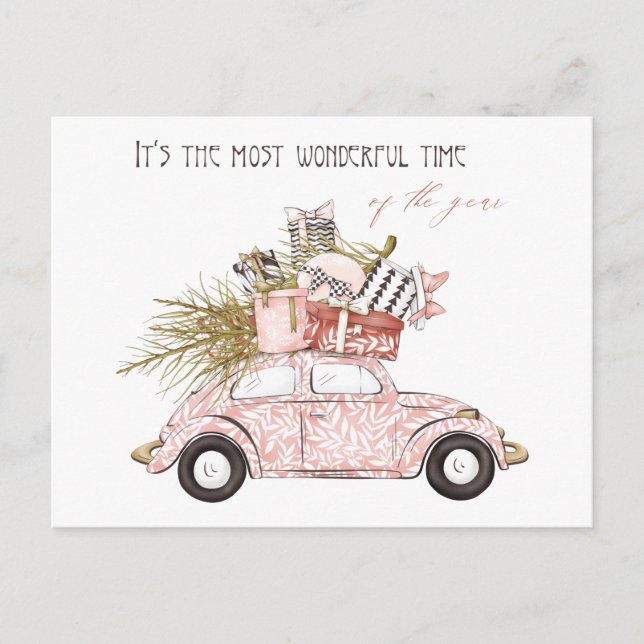 Cartão Postal Hora Maravilhosa Do Ano Feriado Menino Rosa (Frente)