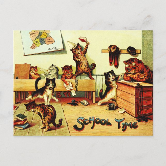 Cartão Postal Horário Escolar Gats Louis Wain (Frente)