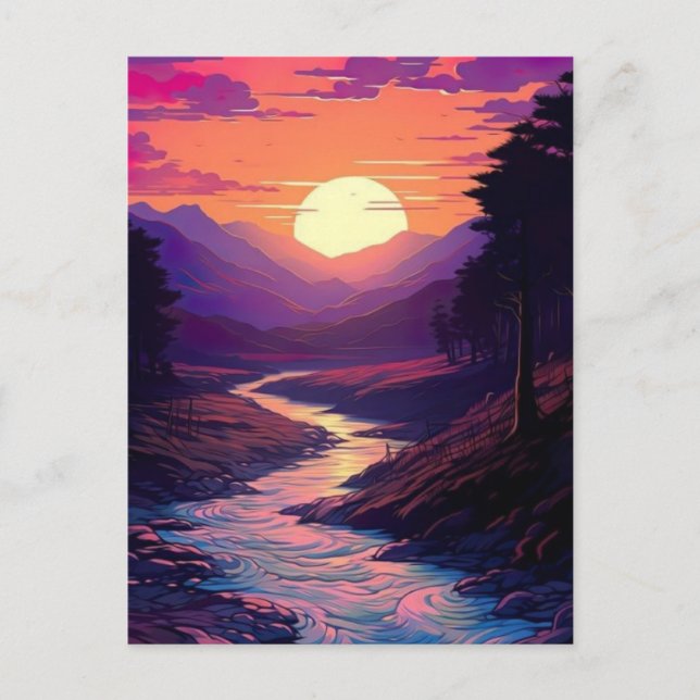 Cartão Postal Horizons Roxos Sobre O Vale Do Rio. (Frente)