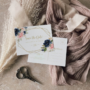 Cartão Postal Horizontal Geométrica Dourada Floral Salvar a Dat