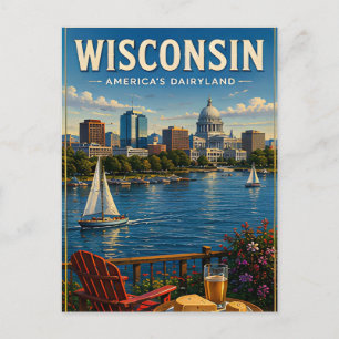 Cartão Postal Horizonte à Beira do Lago Wisconsin Beleza dos Gra