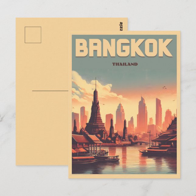 Cartão Postal Horizonte da cidade de Bangkok retrô - presentes d (Frente/Verso)