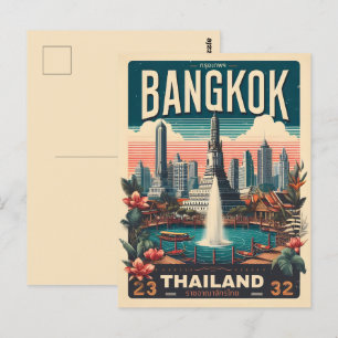 Cartão Postal Horizonte da cidade de Bangkok retrô - presentes d