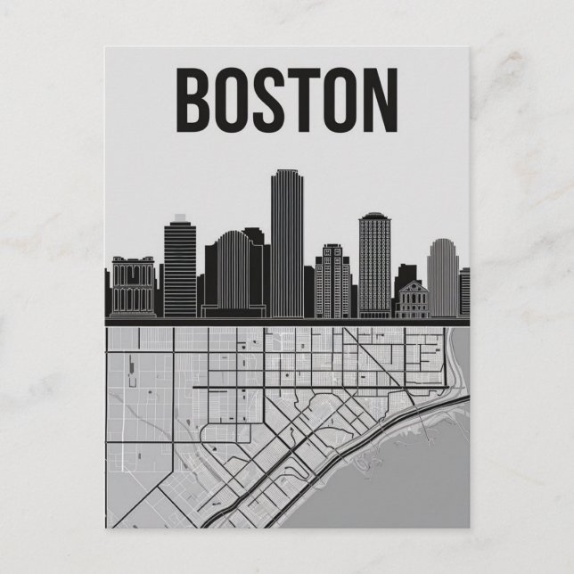 Cartão Postal Horizonte da Cidade de Boston Massachusetts Com Ma (Frente)