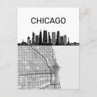 Horizonte da Cidade de Chicago Illinois Com Mapa