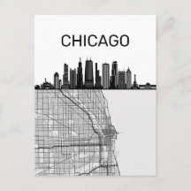 Horizonte da Cidade de Chicago Illinois Com Mapa