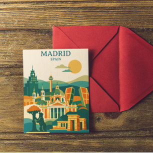 Cartão Postal Horizonte da Cidade de Madrid Espanha - Cidade Ret
