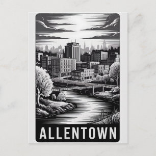 Cartão Postal Horizonte de Allentown Pensilvânia Xilogravura Pre