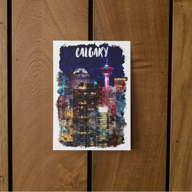 Cartão Postal Horizonte de Calgary Alberta à Noite (calgary canada skyline by night postcard)