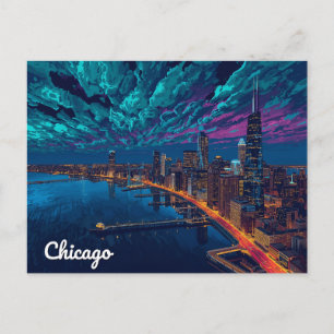Cartão Postal Horizonte de Chicago ao Crepúsculo