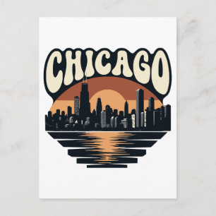 Cartão Postal Horizonte de Chicago Lago Michigan Vintage Torre W