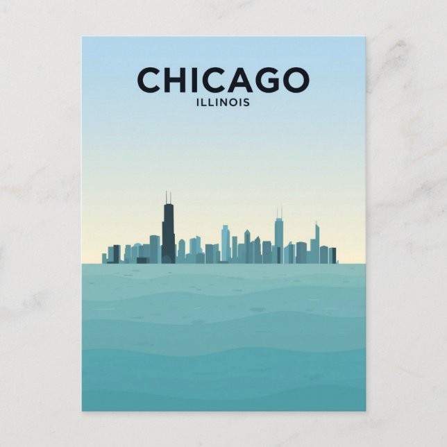 Cartão Postal Horizonte de Chicago Sobre o Lago (Frente)