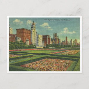 Cartão Postal Horizonte de Chicago Vintage