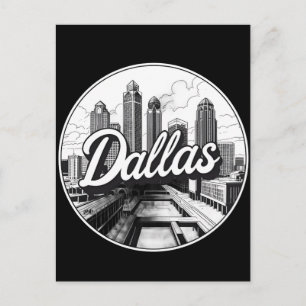 Cartão Postal Horizonte de Dallas Texas Paisagem Urbana Preto e