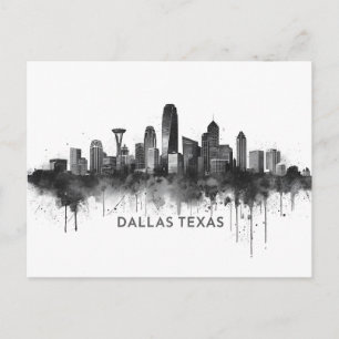 Cartão Postal Horizonte de Dallas Texas Paisagem Urbana Preto e 