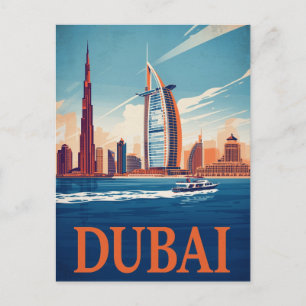 Cartão Postal Horizonte de Dubai Marina & Barco Retro