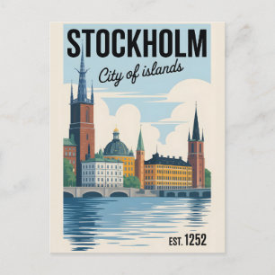 Cartão Postal Horizonte de Estocolmo Suécia Viagem Retro