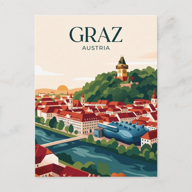 Cartão Postal Horizonte de Graz Áustria (Frente)