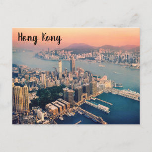 Cartão Postal Horizonte de Hong Kong Victoria Harbour ao Pôr do