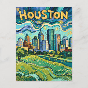 Cartão Postal Horizonte de Houston Colorido Van Gogh Paisagem Ur