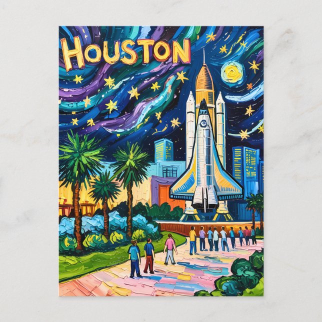 Cartão Postal Horizonte de Houston Space Center Rocket Van Gogh  (Frente)