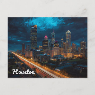 Cartão Postal Horizonte de Houston Texas Tráfego Noturno